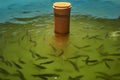 Fragment of a pool for growing trout at a fish hatchery Royalty Free Stock Photo