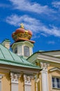 A fragment of Prince Menshikov Palace in Oranienbaum with a princely crown on the roof