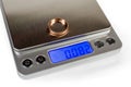 Fragment of professional digital table scales with gold ring closeup Royalty Free Stock Photo