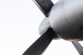 Fragment of a propeller of a vintage airplane, isolated closeup