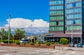 Fragment of Radisson Blu luxury hotel skyscraper building in Tbilisi. Modern glass building.  Georgia Royalty Free Stock Photo