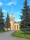 Fragment of the railway station building on a summer day. Petrozavodsk