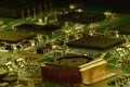 A fragment of the real motherboard of the tablet. Panoramic perspective view