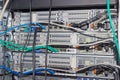 Fragment of a rear part of the servers rack Royalty Free Stock Photo