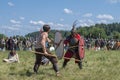 Fragment of a reenactment of a duel between a Scandinavian berserker and a Byzantine heavy infantryman