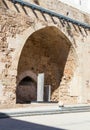 Fragment of the remains of the inner fortress walls in the ruins of the fortress in the old city of Acre in Israel