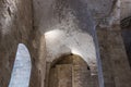 Fragment of the remains of the walls of the inner halls in the ruins of the fortress in the old city of Acre in Israel