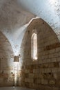 Fragment of the remains of the walls of the inner halls in the ruins of the fortress in the old city of Acre in Israel