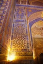 Fragment of a richly decorated wall inside the Sherdor Madrasah on Registan Square in Samarkand. 29.04.2019