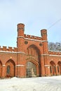A fragment of the Rosgarten Gate during the winter day. Kaliningrad