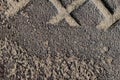 Fragment of rough metal surface. Close-up of old cast-iron manhole Royalty Free Stock Photo