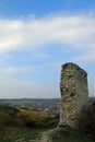 Fragment of the ruins of a medieval castle with the view of the town of Olsztyn near Czestochowa, Silesia, Poland