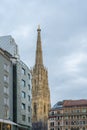 Fragment of Saint Stephen`s Cathedral Stephansdom. View with church tower. Vienna. Wien. Royalty Free Stock Photo