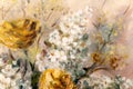 Close up of Chrysanthemum and Lilacs Flowers Oil Painting Royalty Free Stock Photo