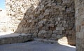 Fragment strongly weathered medieval castle wall on the island of Rhodes in Greece