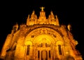 Fragment of the Temple of the Sacred Heart of Jesus at night on Mount Tibidabo. Barcelona, Spain