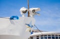 Fragment of a three-deck motor ship with searchlights