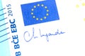 Close-up of a 20 euro banknote fragment with the flag of the European Union and the signature of the president of the ECB. Royalty Free Stock Photo