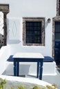 Fragment of a typical blue-and-white house in Santorini island, Greece Royalty Free Stock Photo