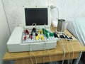 Fragment of an ultrasound machine. Color ECG sensors