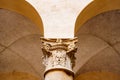Fragment of the upper part of the column under the vaulted ceiling with stucco Royalty Free Stock Photo