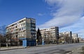 Fragment of urban infrastructure with route, tram station and street