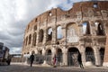 Fragment of the wall of the amphitheater Colosseum construction years 72-80, an architectural monument of Ancient Rome.