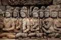 Fragment of wall with ancient bas-reliefs of the Borobudur Temple. Indonesia.