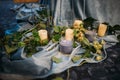 Fragment wedding presidium in restaurant with candles