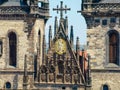 Fragment of west facade of Tyn Church closeup, Prague Royalty Free Stock Photo