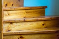 Fragment of the wood spiral staircase close-up.