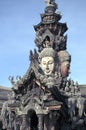 Fragment of wooden buddhist temple Sanctuary of Truth in Pattaya Royalty Free Stock Photo