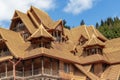 Fragment of a wooden modern monastic buildings of the contemporary Orthodox Monastery in Dorna Arini, Romania