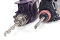 Fragment of working drill and hammer drill at selective focus Royalty Free Stock Photo