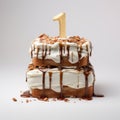 Fragmented Advertising Birthday Cake With Caramel And Number 1