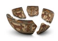 Fragmented ancient pottery featuring geometric patterns and Royalty Free Stock Photo