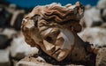 Fragmented head of an ancient Greek male statue, Generative AI Royalty Free Stock Photo