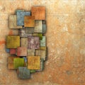 Fragmented multiple color square tile grunge pattern backdrop