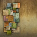 Fragmented multiple color square tile grunge pattern backdrop
