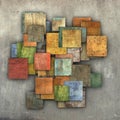 Fragmented multiple color square tile grunge pattern backdrop