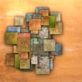 Fragmented multiple color square tile grunge pattern backdrop