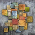 Fragmented multiple color square tile grunge patte