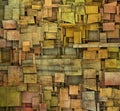 fragmented orange,pink and yellow square tile grunge pattern backdrop