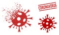 Fragmented Pixel Coronavirus Icon and Grunge Coronavirus Seal Stamp