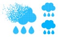 Fragmented Pixelated Rain Cloud Icon with Halftone Version