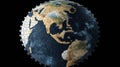 puzzle of world globe on black background