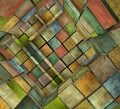 Fragmented tiled mosaic labyrinth in multiple color