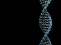 A fragmenting DNA strand against a black background, 3D rendering