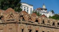 Fragments of ancient brick walls of abandoned Paramonovsky warehouses on embankment of Rostov-on-Don.