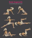 Fragments of body for demonstrating gymnastic poses.Vector silho